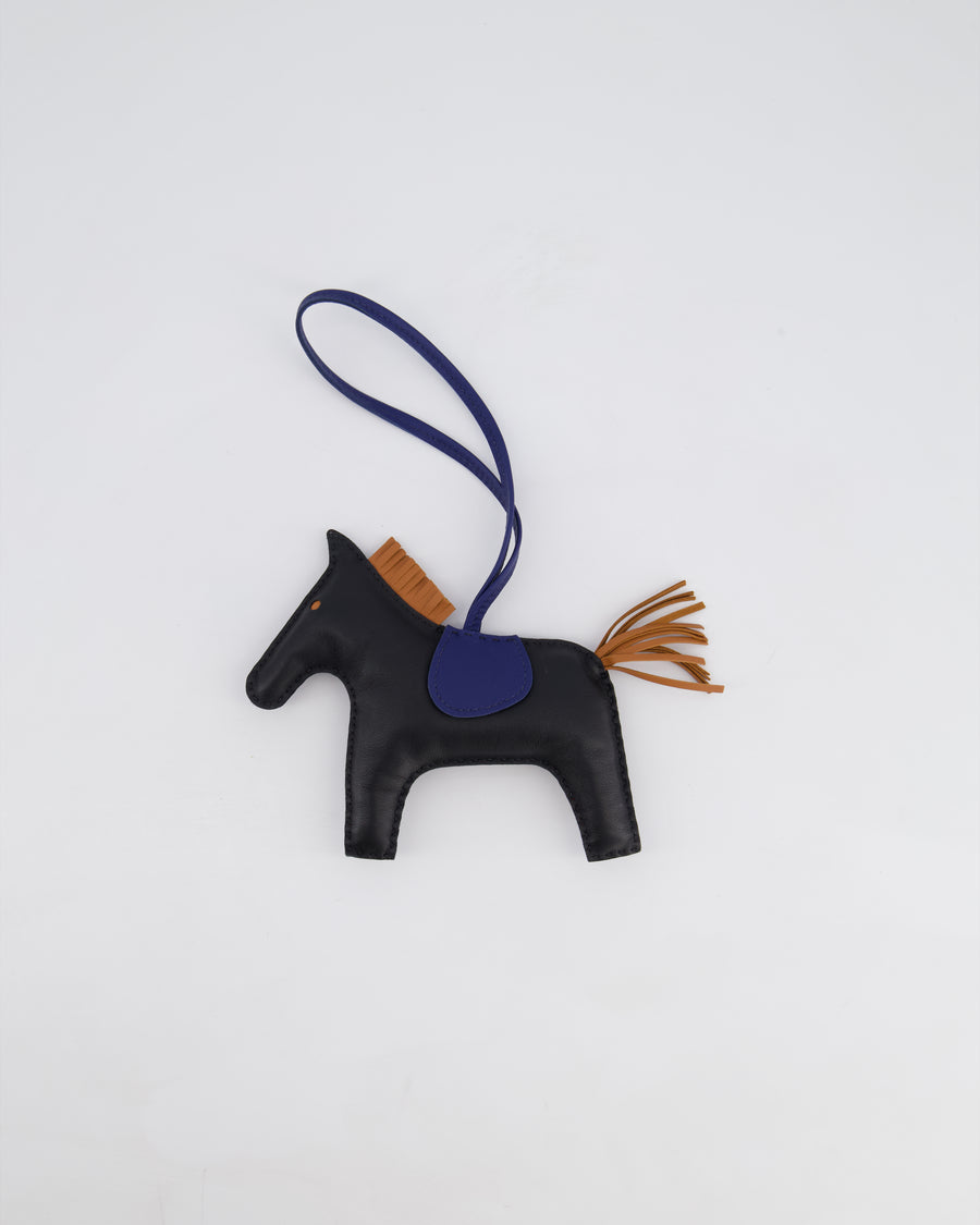 Hermès Rodeo GM Bag Charm in Noir, Gold & Bleu Saphir Milo Leather