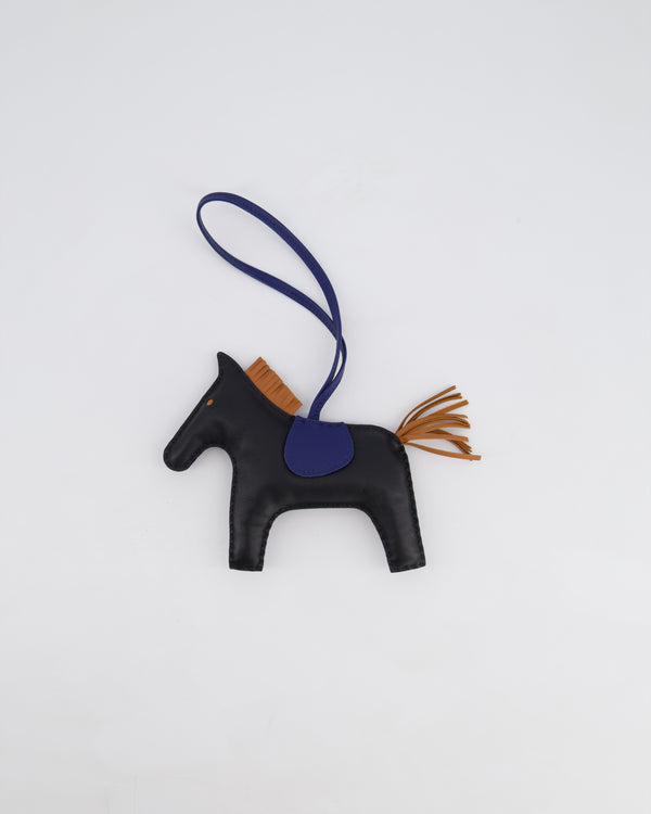 Hermès Rodeo GM Bag Charm in Noir, Gold & Bleu Saphir Milo Leather