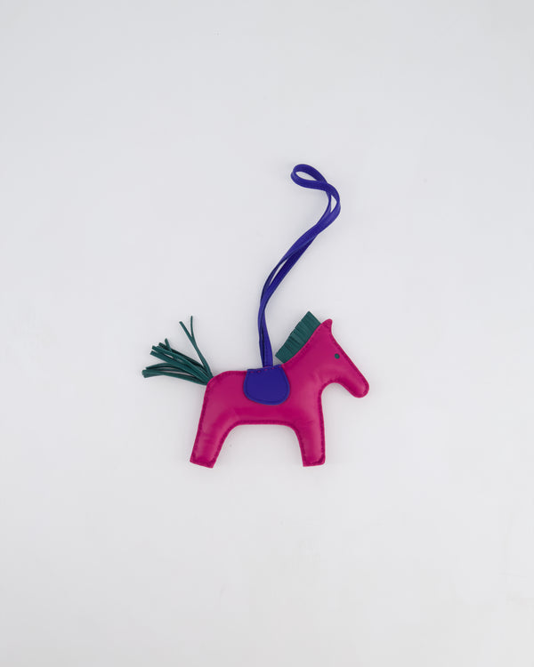 Hermès Grigri Rodeo PM Bag Charm in Rose Pourpre, Malachite & Bleu Electrique Milo Leather RRP £540