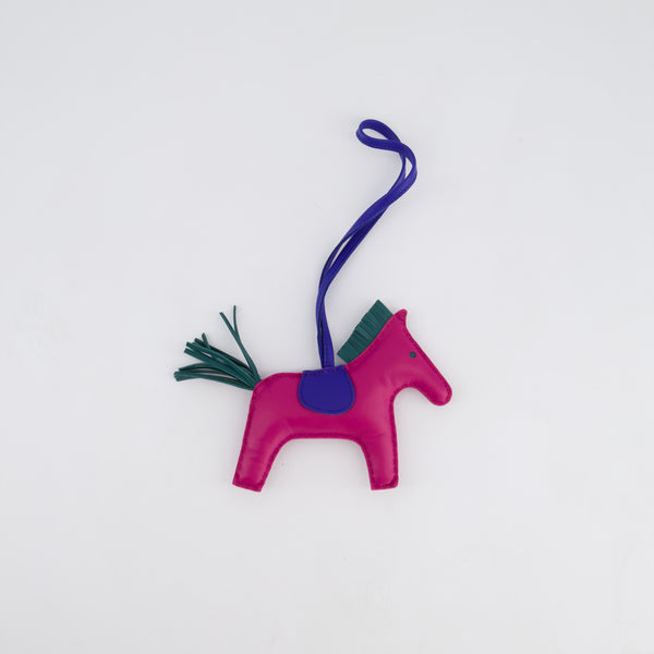 Hermès Grigri Rodeo PM Bag Charm in Rose Pourpre, Malachite Bleu