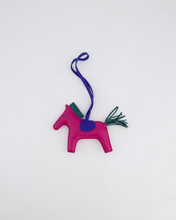 Hermès Grigri Rodeo PM Bag Charm in Rose Pourpre, Malachite & Bleu Electrique Milo Leather RRP £540