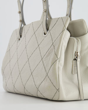 Chanel Light Grey Matelasse Leather Shoulder Tote Bag with Silver Hardware
