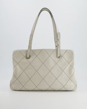 Chanel Light Grey Matelasse Leather Shoulder Tote Bag with Silver Hardware