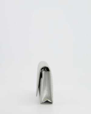 Chanel Silver Metallic Chevron Calfskin Leather Wallet on Chain Bag with Ruthenium Hardware