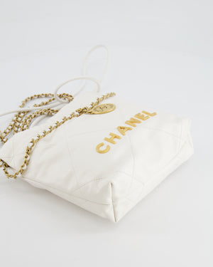 *HOT* Chanel Mini 22 Bag in White Calfskin Leather with Brushed Gold Hardware