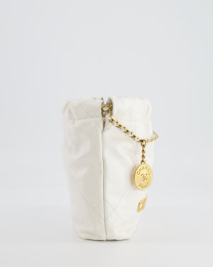 *HOT* Chanel Mini 22 Bag in White Calfskin Leather with Brushed Gold Hardware