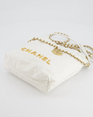 *HOT* Chanel Mini 22 Bag in White Calfskin Leather with Brushed Gold Hardware