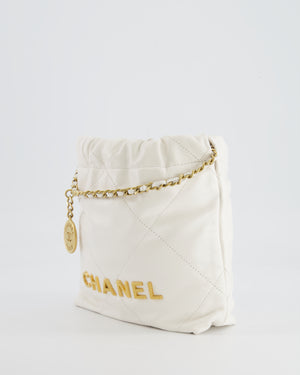 *HOT* Chanel Mini 22 Bag in White Calfskin Leather with Brushed Gold Hardware