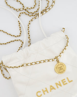 *HOT* Chanel Mini 22 Bag in White Calfskin Leather with Brushed Gold Hardware
