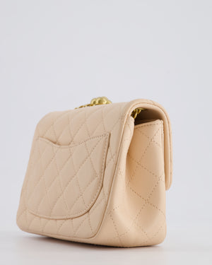 Chanel 23S Small Square Single Flap Bag in Cream Lambskin Leather with Brushed Gold Hardware