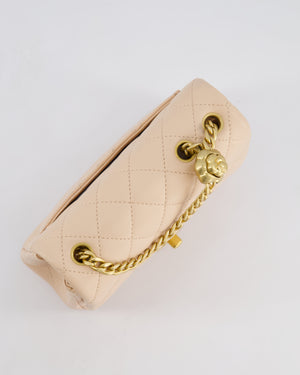 Chanel 23S Small Square Single Flap Bag in Cream Lambskin Leather with Brushed Gold Hardware