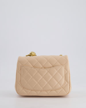 Chanel 23S Small Square Single Flap Bag in Cream Lambskin Leather with Brushed Gold Hardware