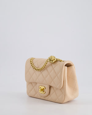 Chanel 23S Small Square Single Flap Bag in Cream Lambskin Leather with Brushed Gold Hardware