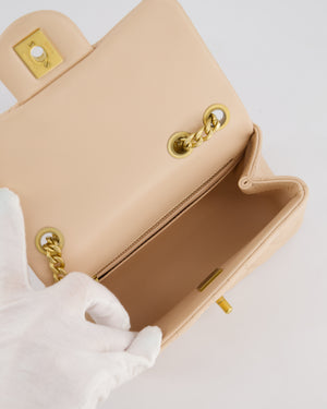 Chanel 23S Small Square Single Flap Bag in Cream Lambskin Leather with Brushed Gold Hardware