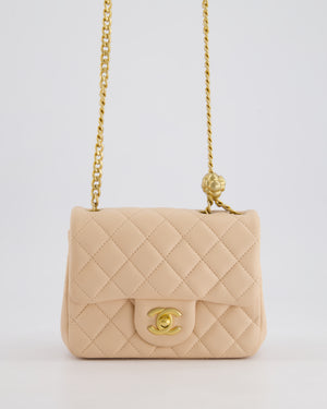 Chanel 23S Small Square Single Flap Bag in Cream Lambskin Leather with Brushed Gold Hardware