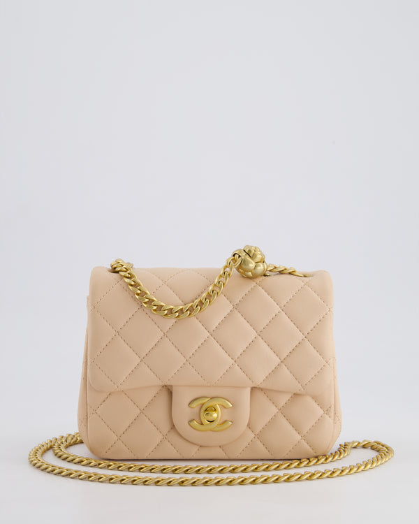 Chanel 23S Small Square Single Flap Bag in Cream Lambskin Leather with Brushed Gold Hardware