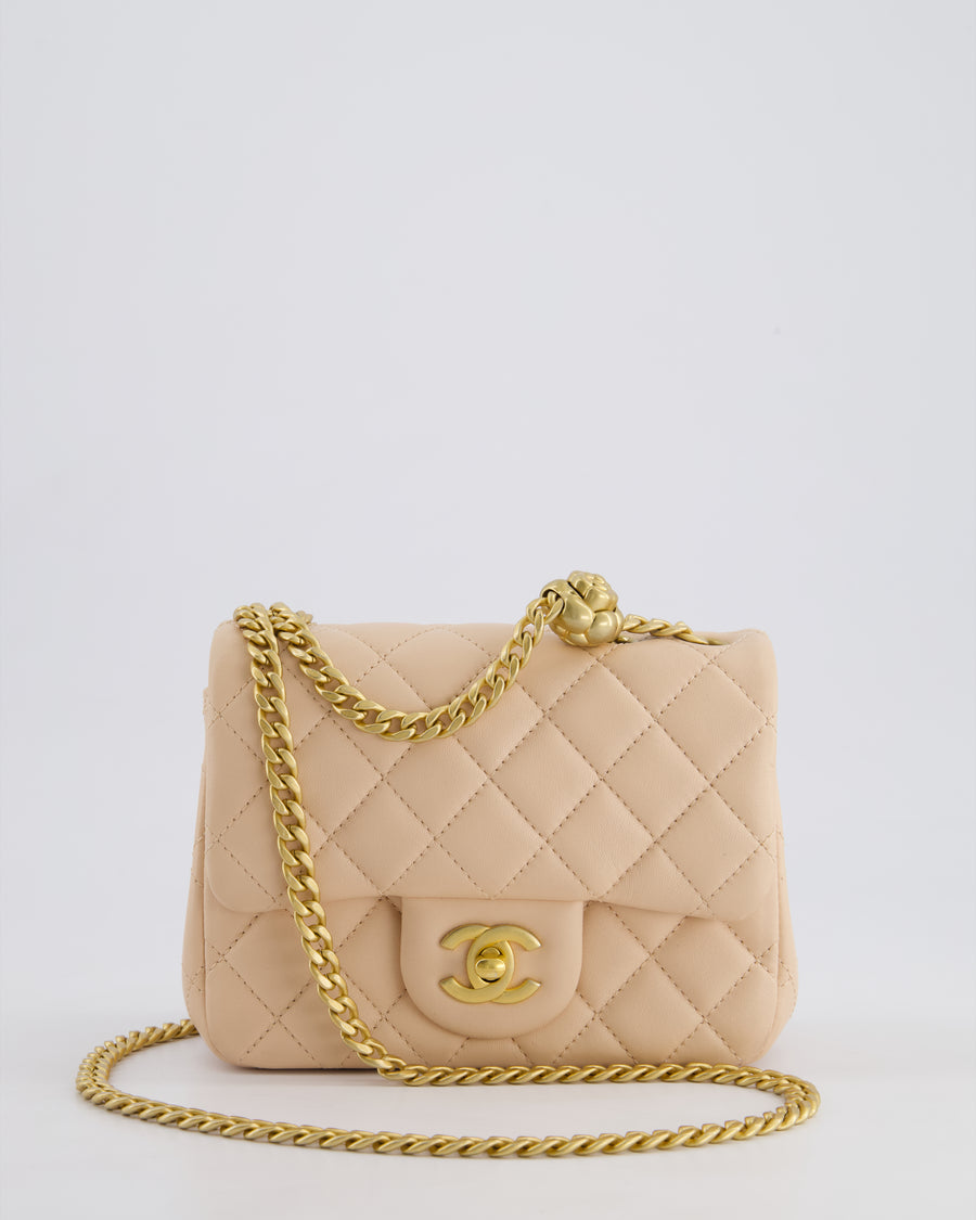 Chanel 23S Small Square Single Flap Bag in Cream Lambskin Leather with Brushed Gold Hardware
