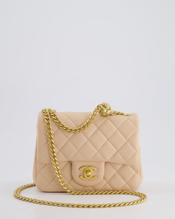 Chanel 23S Small Square Single Flap Bag in Cream Lambskin Leather with Brushed Gold Hardware