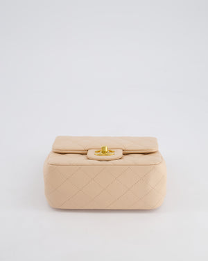 Chanel 23S Small Square Single Flap Bag in Cream Lambskin Leather with Brushed Gold Hardware
