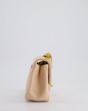 Chanel 23S Small Square Single Flap Bag in Cream Lambskin Leather with Brushed Gold Hardware