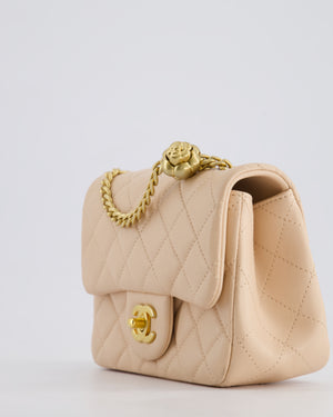 Chanel 23S Small Square Single Flap Bag in Cream Lambskin Leather with Brushed Gold Hardware
