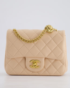 Chanel 23S Small Square Single Flap Bag in Cream Lambskin Leather with Brushed Gold Hardware