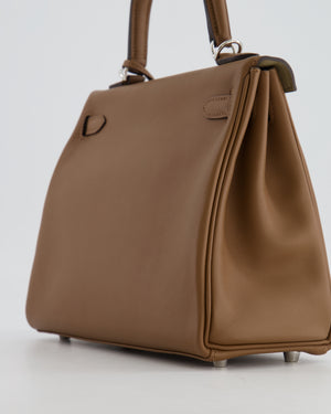 Hermès Kelly 25cm Retourne Verso Bag in Biscuit Swift Leather with Gris Tourterelle Interior and Palladium Hardware