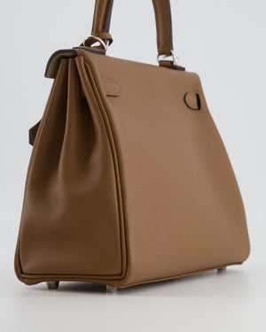 Hermès Kelly 25cm Retourne Verso Bag in Biscuit Swift Leather with Gris Tourterelle Interior and Palladium Hardware