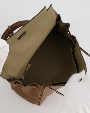 Hermès Kelly 25cm Retourne Verso Bag in Biscuit Swift Leather with Gris Tourterelle Interior and Palladium Hardware
