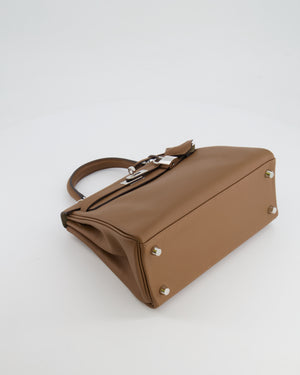 Hermès Kelly 25cm Retourne Verso Bag in Biscuit Swift Leather with Gris Tourterelle Interior and Palladium Hardware