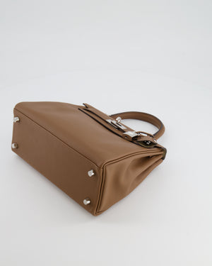 Hermès Kelly 25cm Retourne Verso Bag in Biscuit Swift Leather with Gris Tourterelle Interior and Palladium Hardware