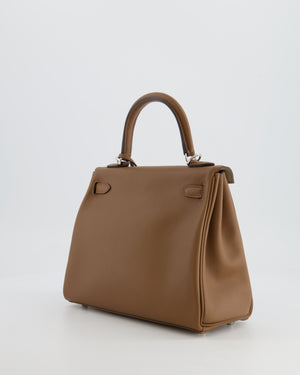 Hermès Kelly 25cm Retourne Verso Bag in Biscuit Swift Leather with Gris Tourterelle Interior and Palladium Hardware
