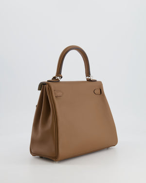 Hermès Kelly 25cm Retourne Verso Bag in Biscuit Swift Leather with Gris Tourterelle Interior and Palladium Hardware