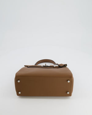 Hermès Kelly 25cm Retourne Verso Bag in Biscuit Swift Leather with Gris Tourterelle Interior and Palladium Hardware