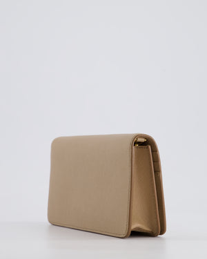 Prada Beige Saffiano Leather Wallet On Chain with Gold Hardware