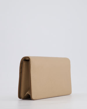 Prada Beige Saffiano Leather Wallet On Chain with Gold Hardware