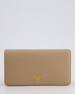 Prada Beige Saffiano Leather Wallet On Chain with Gold Hardware