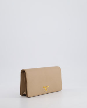 Prada Beige Saffiano Leather Wallet On Chain with Gold Hardware