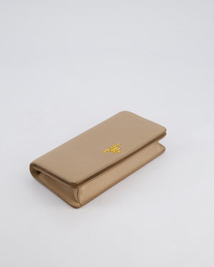 Prada Beige Saffiano Leather Wallet On Chain with Gold Hardware