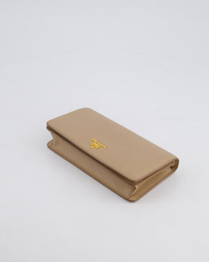 Prada Beige Saffiano Leather Wallet On Chain with Gold Hardware