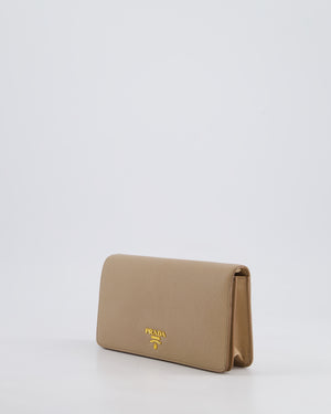 Prada Beige Saffiano Leather Wallet On Chain with Gold Hardware