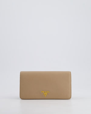 Prada Beige Saffiano Leather Wallet On Chain with Gold Hardware