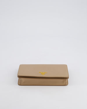 Prada Beige Saffiano Leather Wallet On Chain with Gold Hardware