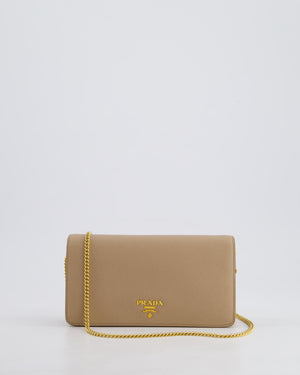Prada Beige Saffiano Leather Wallet On Chain with Gold Hardware