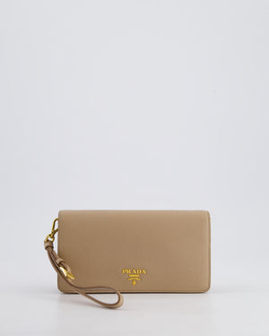 Prada Beige Saffiano Leather Wallet On Chain with Gold Hardware
