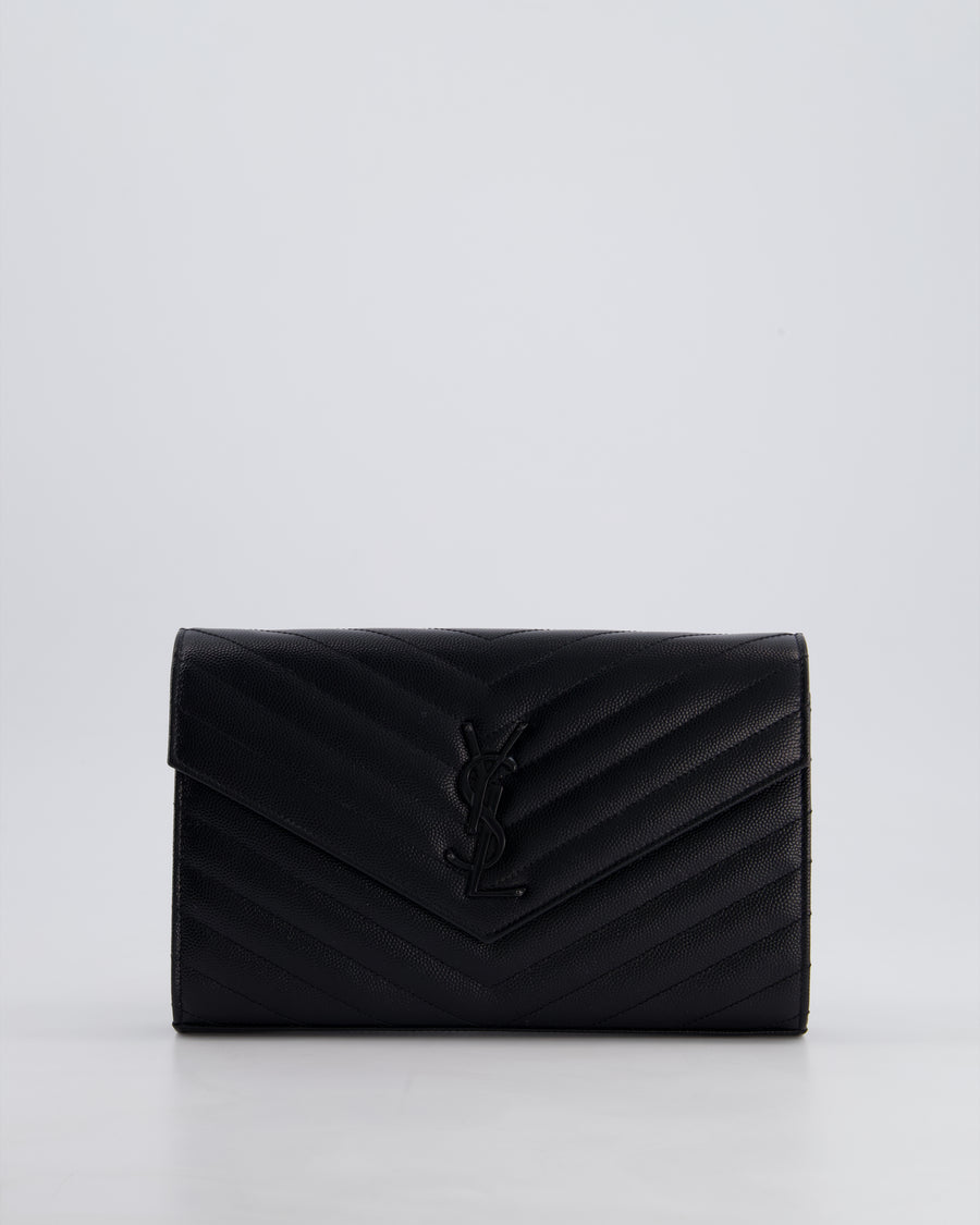 Saint Laurent Black Cassandre Envelope Chain Bag in Matelassé Textured-leather Black Hardware RRP £870