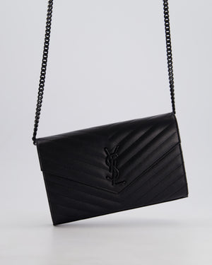 Saint Laurent Black Cassandre Envelope Chain Bag in Matelassé Textured-leather Black Hardware RRP £870