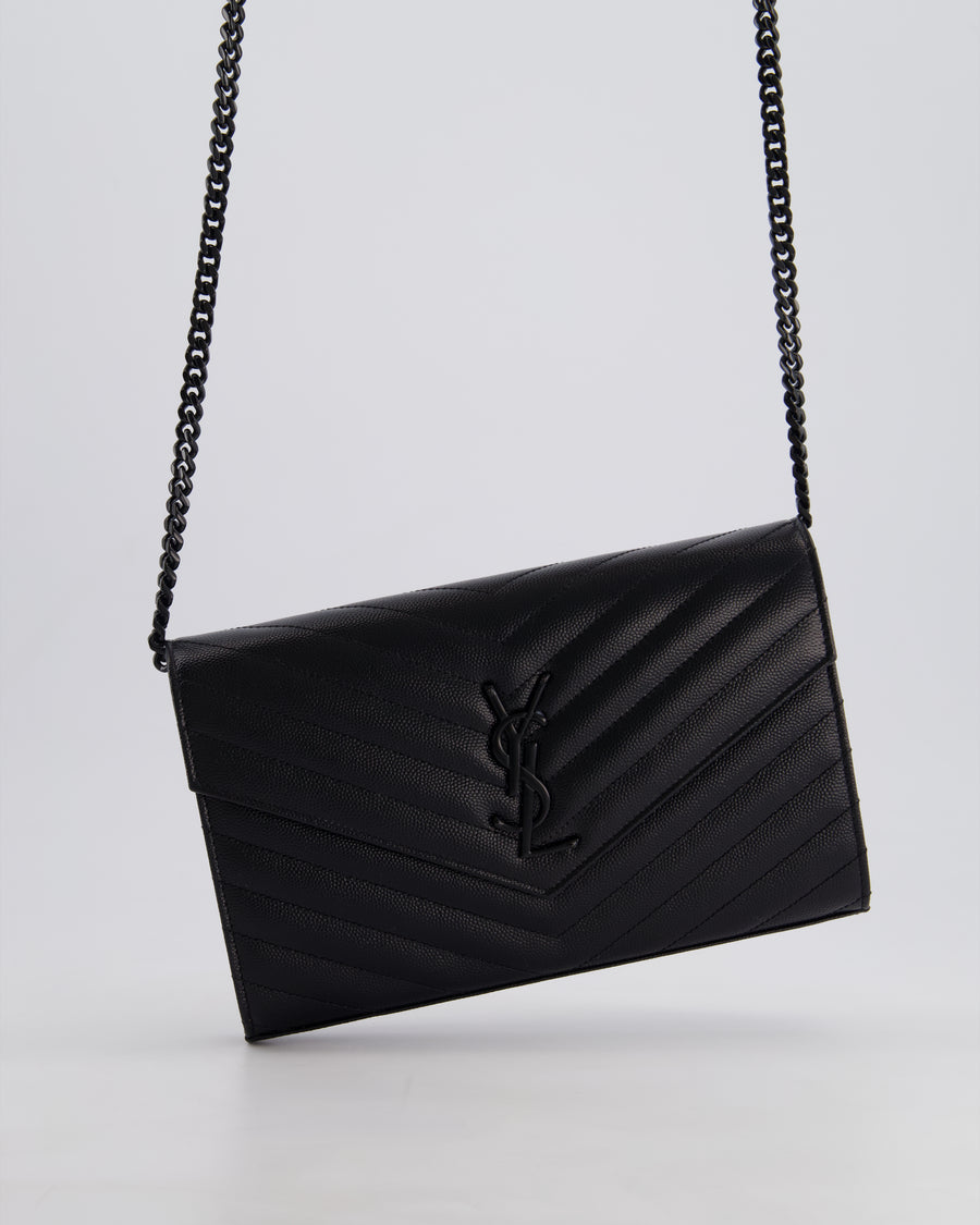 Saint Laurent Black Cassandre Envelope Chain Bag in Matelassé Textured-leather Black Hardware RRP £870