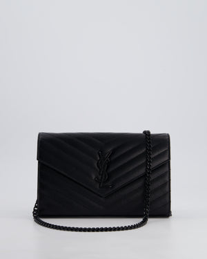 Saint Laurent Black Cassandre Envelope Chain Bag in Matelassé Textured-leather Black Hardware RRP £870