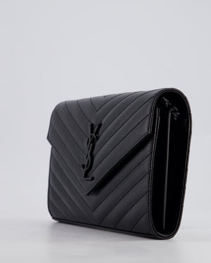 Saint Laurent Black Cassandre Envelope Chain Bag in Matelassé Textured-leather Black Hardware RRP £870